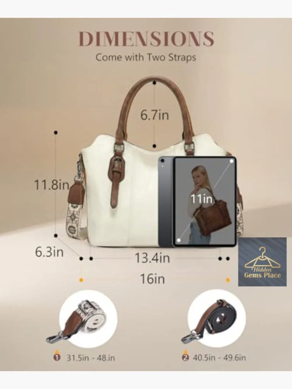 Women's Hobo Purse with Two Straps - Shoulder, Crossbody & Tote